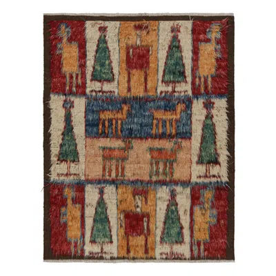 Pre-owned Rug & Kilim 's Moroccan Style Shag Rug With Colorful Geometric Pictorials In Brown