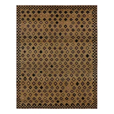 Rug & Kilim 's Moroccan-inspired Rug, Gold With Black Diamond Geometric Patterns In Beige,brown,gold,yellow,black,purple