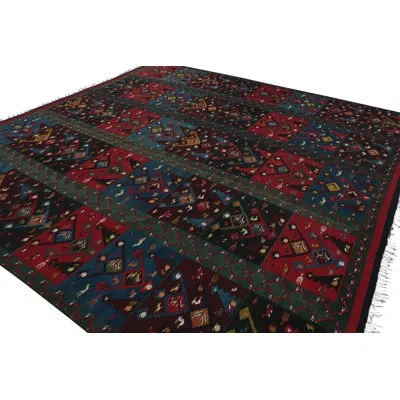 Rug & Kilim One-of-a-kind 15'3x15'2 1960s Square Wool Area Rug In Blue;brown;red;beige;yellow;purple;white