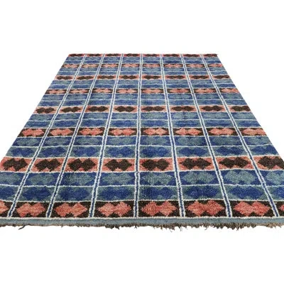 Rug & Kilim One-of-a-kind 7'2x8'11 1950s Wool Area Rug In Blue;black;brown;beige;pink;white;cream