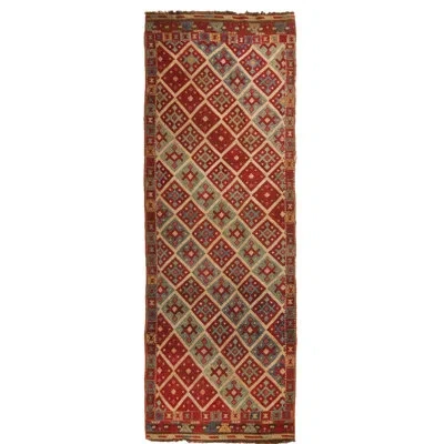 Rug & Kilim One-of-a-kind Flat-woven 1920s Red/blue/beige 3'5" X 10'5" Wool Area Rug In Blue;red;beige
