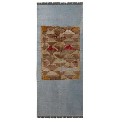 Rug & Kilim One-of-a-kind Hand-knotted 1950s Kilim Beige/blue/brown 4'2" X 9'4" Runner Wool Area Rug In Blue;brown;beige
