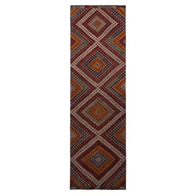 Rug & Kilim One-of-a-kind Hand-knotted 1950s Kilim Red/beige/orange 3'4" X 7'4" Runner Wool Area Rug In Red;beige;orange