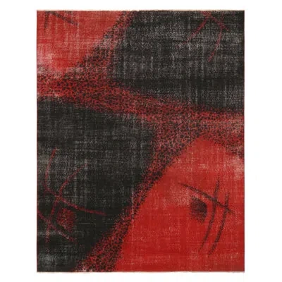Rug & Kilim One-of-a-kind Hand-knotted 1950s Mid-century Modern Black/red 6'6" X 8'4" Wool Area Rug In Black;red