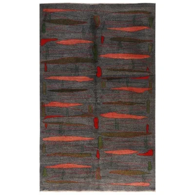 Rug & Kilim One-of-a-kind Hand-knotted 1950s Mid-century Modern Gray/red 5'3" X 8'2" Wool Area Rug In Red;gray