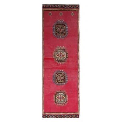 Rug & Kilim One-of-a-kind Hand-knotted 1950s Mid-century Modern Red 3'5" X 10' Runner Wool Area Rug