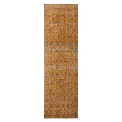 Rug & Kilim One-of-a-kind Hand-knotted 1950s Mid-century Modern Yellow/brown 3' X 10'5" Runner Area Rug In Brown;yellow