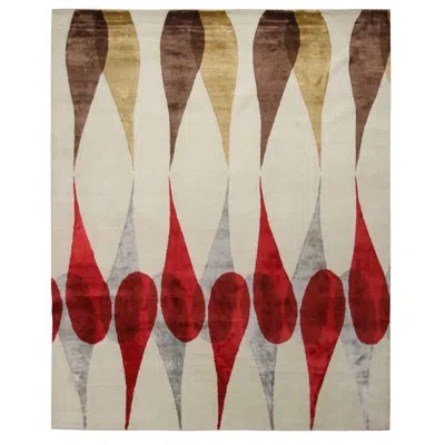 Rug & Kilim One-of-a-kind Hand-knotted 2010s Mid-century Modern White/red/brown 8'1" X 10'1" Area Rug In Brown;red;white