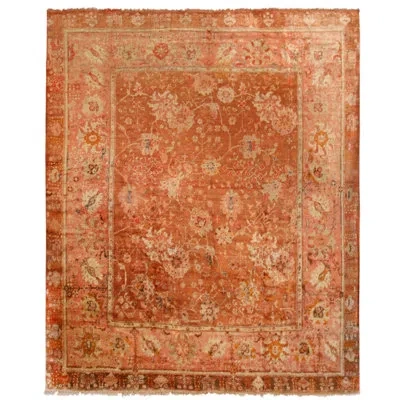 Rug & Kilim One-of-a-kind Hand-knotted Before 1900 Salmon/copper 10'7" X 11'9" Wool And Hemp Area Rug In Salmon;copper