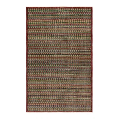 Rug & Kilim One-of-a-kind Pasha 1960s Vintage Art Deco Rug In Green/brown/beige Lattice Geometric Pattern In Brown;beige;green