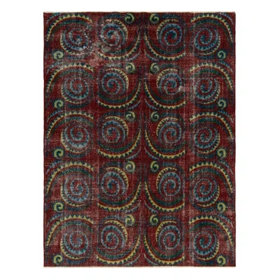Rug & Kilim One-of-a-kind Pasha 1960s Vintage Art Deco Rug In Red/blue/green Geometric Pattern, Distressed In Blue;red;green
