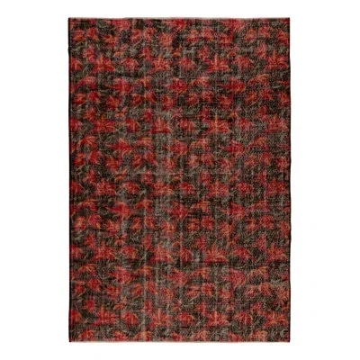 Rug & Kilim One-of-a-kind Pasha 1960s Vintage Deco Rug In Red/black Distressed Floral Pattern In Black;red