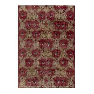 Rug & Kilim One-of-a-kind Pasha 1960s Vintage Distressed Rug In Red/beige Deco Floral Patterns In Red;beige