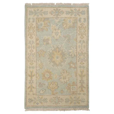 Pre-owned Rug & Kilim 's Oushak Style Rug In Blue With Beige-brown Floral Patterns