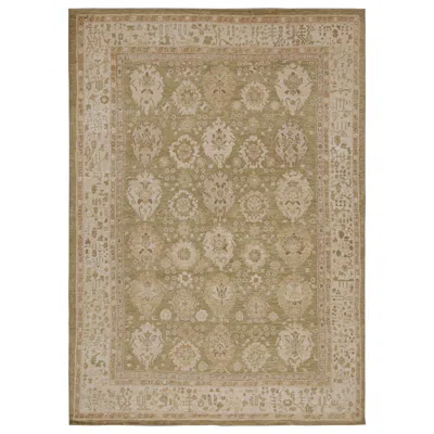 Pre-owned Rug & Kilim 's Oushak Style Rug In Chartreuse Green With Geometric Pattern