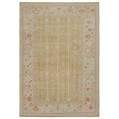 Pre-owned Rug & Kilim 's Oushak Style Rug In Gold And Gray With Floral Patterns
