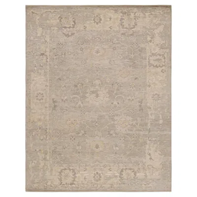 Pre-owned Rug & Kilim 's Oushak Style Rug In Gray And Beige With All Over Floral Pattern