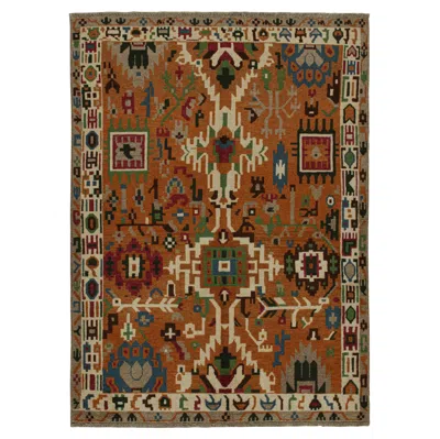 Pre-owned Rug & Kilim 's Oushak Style Rug In Orange With Colorful Geometric Patterns