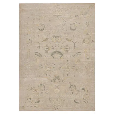 Pre-owned Rug & Kilim 's Oushak Style Rug With Beige, Gray And Gold Floral Patterns