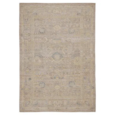 Pre-owned Rug & Kilim 's Oushak Style Rug With Beige-brown, Blue And Gold Floral Patterns