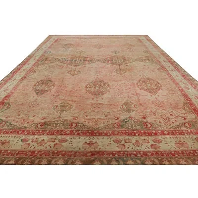 Rug & Kilim Oversized Antique Agra Rug In Pink And Brown With Floral Patterns |  In Brown;red;beige;pink