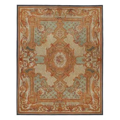 Rug & Kilim Oversized Antique Aubusson Rug In Brown And Cream With Medallions |  In Brown;beige;pink