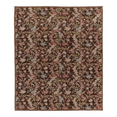 Rug & Kilim Oversized Antique French Aubusson Rug, Monumental Florals In Chocolate Brown In Chocolate Brown,dusty Rose,sky Blue,mint Green
