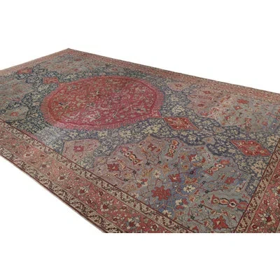 Rug & Kilim Oversized Antique Oushak Rug In Red And Blue With Floral Medallion |  In Blue;red;pink;gold