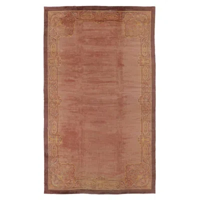 Rug & Kilim Oversized Antique Savonnerie Rug In Pink With Open Field & Florals -  In Red