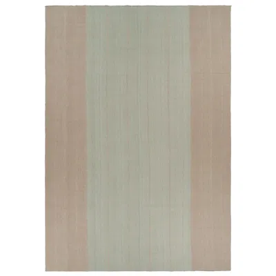 Pre-owned Rug & Kilim 's Oversized Modern Kilim With Textural Beige And Mint Green Stripes