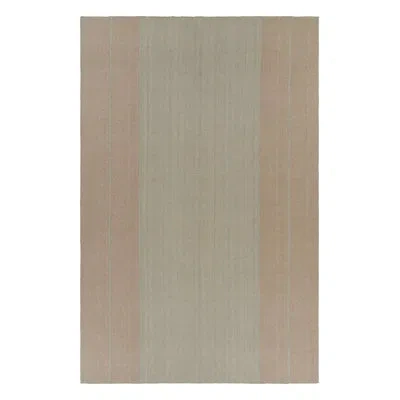 Rug & Kilim 's Oversized Modern Kilim With Textural Beige And Mint Green Stripes In Green;beige;brown