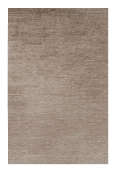 Pre-owned Rug & Kilim 's Oversized Modern Textural Rug In Brown, White And Beige Striae