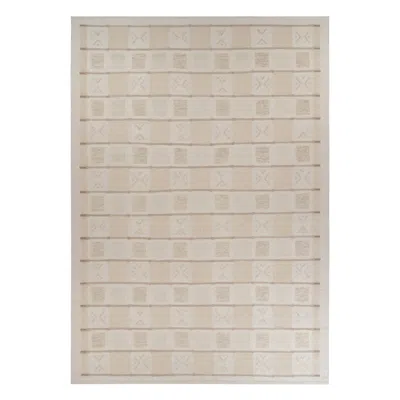 Pre-owned Rug & Kilim 's Oversized Scandinavian Style Rug, Cream-white Minimalist Geometry In Sand