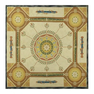 Rug & Kilim Oversized Square Vintage Aubusson Style Rug With Floral Medallions |  In Blue;brown;beige;gold;white;green;cream