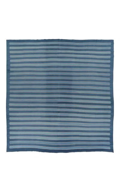 Rug & Kilim - Oversized Vintage Dhurrie Rug With Deep Indigo & Blue Stripes -  - Blue