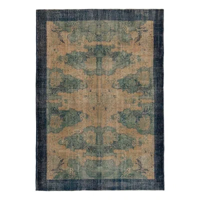Rug & Kilim Pasha 1960s Hand-knotted Vintage Distressed Deco Rug In Blue/brown/cream Floral Pattern In Blue;brown;cream