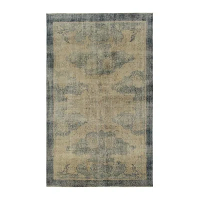 Rug & Kilim Pasha 1960s Hand-knotted Vintage Distressed Deco Rug In Cobalt/cream/navy Blue Floral Pattern In Cream;navy Blue;cobalt