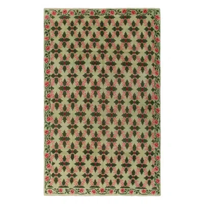 Rug & Kilim Pasha 1960s Vintage Art Deco Rug In Green/beige/pink Floral Pattern In Beige;pink;green