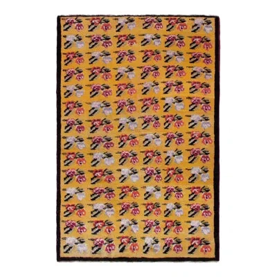Rug & Kilim Pasha 1960s Vintage Deco Rug In Yellow/red/green/purple All Over Floral Pattern In Red;yellow;purple;green