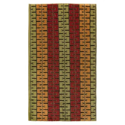 Rug & Kilim Pasha 1960s Vintage Distressed Mid-century Modern Rug, Red/green/gold/black Deco Pattern In Black;red;gold;green