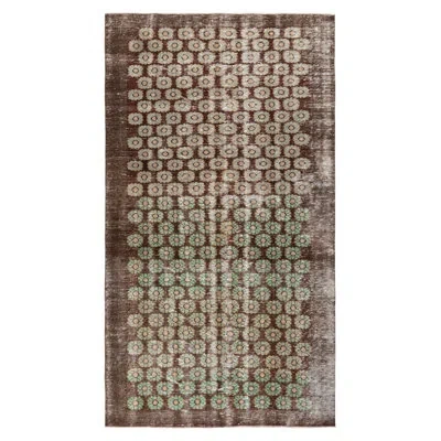 Rug & Kilim Pasha Hand-knotted Vintage Mid-century Distressed Rug In Brown/green/yellow Floral Pattern In Brown;yellow;green