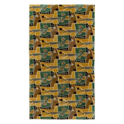 Rug & Kilim Pasha One-of-a-kind Hand-knotted 1960s Vintage Mid-century Modern Rug, Green/gold/brown/black Floral In Black;brown;gold;green