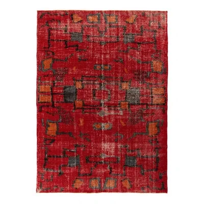Rug & Kilim Pasha One-of-a-kind Hand-knotted 1960s Vintage Mid-century Modern Rug In Red/black/brown, Distressed In Black;brown;red
