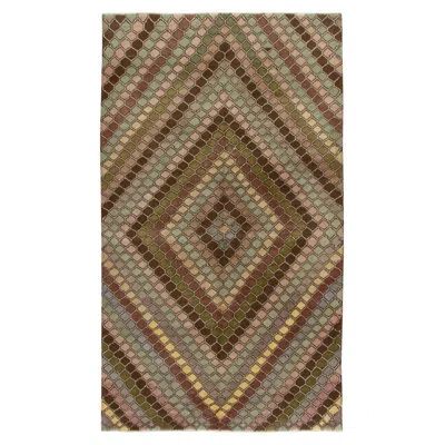 Rug & Kilim Pasha Vintage Art Deco Rug In Gray/olive/brown Honeycomb Diamond Pattern In Brown;beige;gray