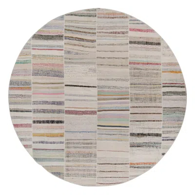 Pre-owned Rug & Kilim 's Patchwork Kilim Circle Rug In Polychromatic Stripes In Brown