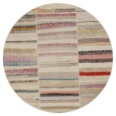 Pre-owned Rug & Kilim 's Patchwork Kilim Circle Rug In Polychromatic Stripes In Brown