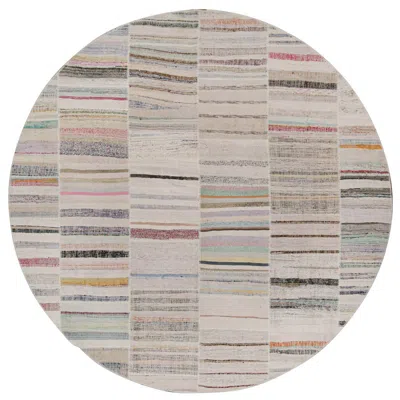 Pre-owned Rug & Kilim 's Patchwork Kilim Circle Rug In Polychromatic Stripes In Gray