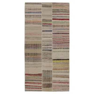 Pre-owned Rug & Kilim 's Patchwork Kilim In Polychromatic Stripes In Brown