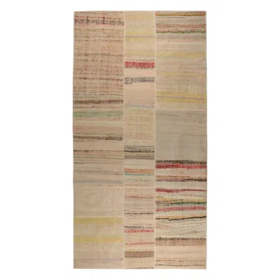 Pre-owned Rug & Kilim 's Patchwork Kilim Rug In Polychromatic Stripes In Brown