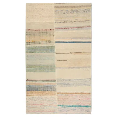 Pre-owned Rug & Kilim 's Patchwork Kilim Rug In Polychromatic Stripes In Sand